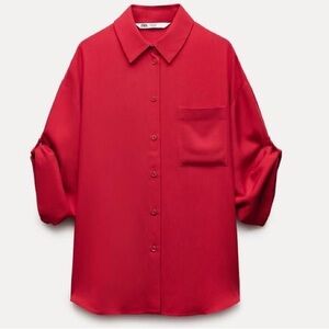 Zara flowy button down red shirt size XS